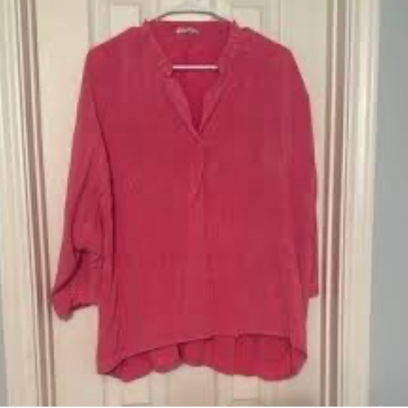 easel Tops - Easel Pink Mandarin Collar 3/4 Sleeve Blouse